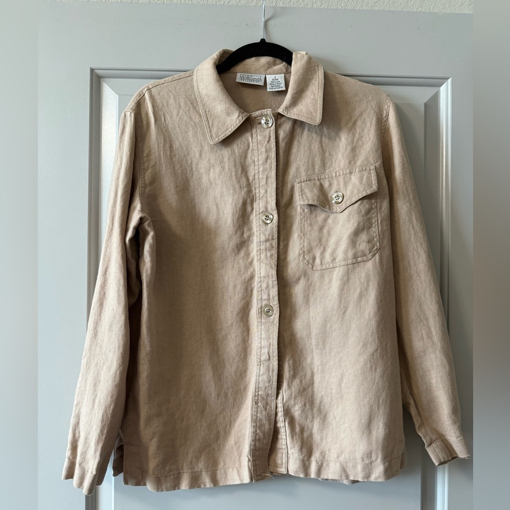 Tan Linen Button-Up Shirt Size 6